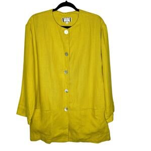 HENRI BENDEL / vintage chartreuse green yellow linen button front jacket / XS
